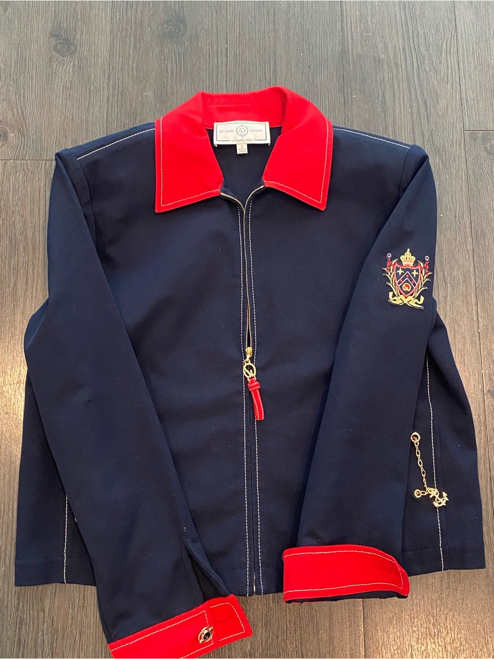 St. John Marine Nautical Boat Knit Blazer Jacket Small Navy Blue Red Anchors - Picture 5 of 8